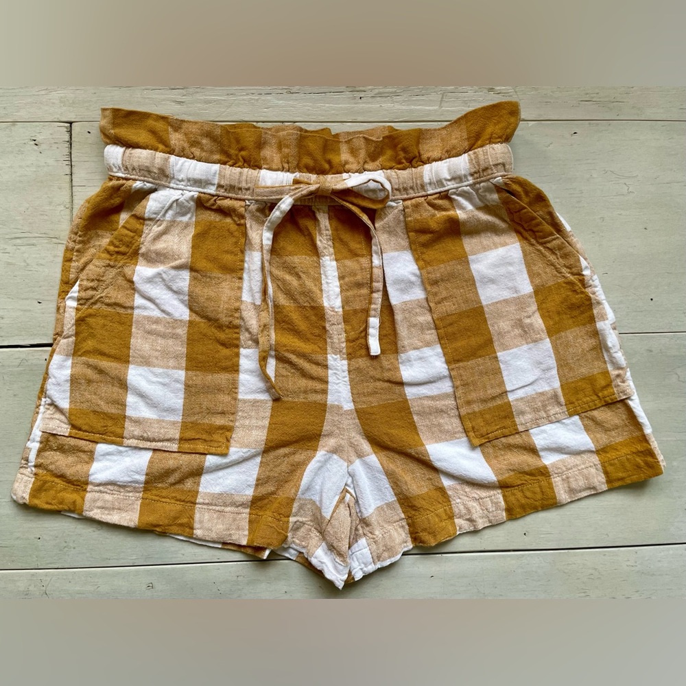 Who What Wear High Waist Bag Shorts Tan White Elastic Drawstring Waist Size S